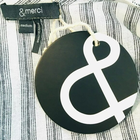 &Merci Tie Front Linen Blend Dress Sz M Flutter Sleeves Stretch Waist Cut Out - Picture 11 of 12